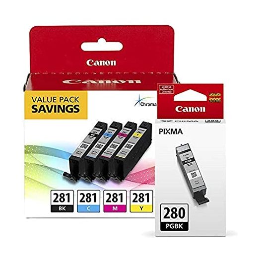 Canon CLI-281 BKCMY 4-Color Ink Tank Value Pack (2091C005) + Canon PGI-280 Pigment Black Ink Tank (2075C001)
