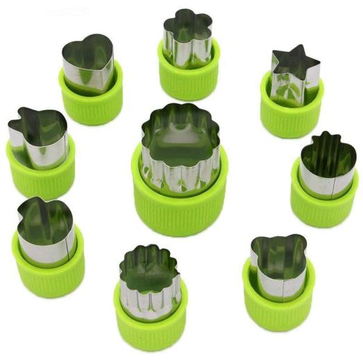 LENK Vegetable Cutter Shapes Set,Mini Pie,Fruit and Cookie Stamps Mold,Cookie Cutter Decorative Food,for Kids Baking and Food Supplement Tools Accessories Crafts for Kitchen,Green,9 Pcs