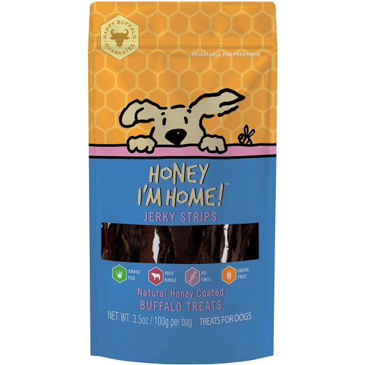 Honey I'm Home All Natural, Honey Coated Buffalo Jerky Strips for Dogs, 3.5 Ounces