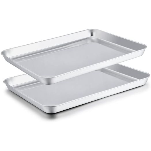 TeamFar Baking Sheet Set of 2, Stainless Steel Baking Pans Tray Cookie Sheet, Non Toxic and Healthy, Mirror Finish and Rust Free, Easy Clean and Dishwasher Safe
