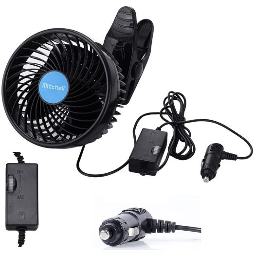 Alagoo 12V 6''Car Cooling Fan Automobile Vehicle Clip Fan Powerful Quiet Ventilation Electric Car Fans with Adjustable Clip and Cigarette Lighter Plug for Car/Vehicle
