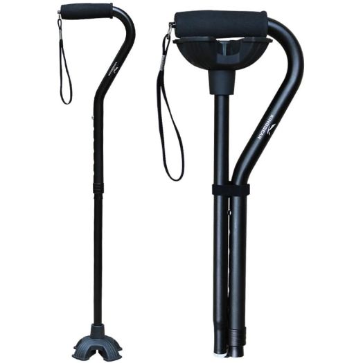KingGear Adjustable Cane for Men and Women - Lightweight and Sturdy Offset Walking Stick - Mobility Aid for Elderly, Seniors and Handicap (Black)