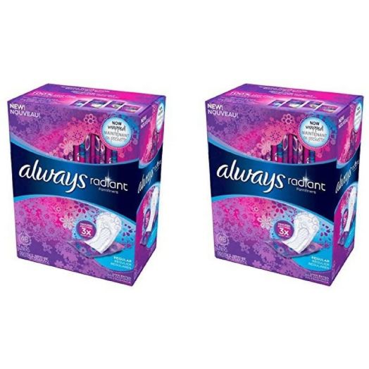 Always Radiant Pantyliners, Regular, Unscented, 48 Count, 2 Pack. (Includes 96 Pantiliners Total.)