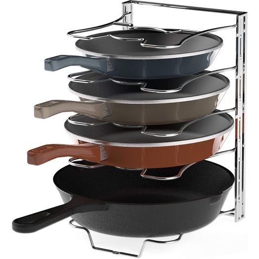 Simple Houseware Kitchen Cabinet 5 Adjustable Compartments Pan and Pot Lid Organizer Rack Holder, Chrome