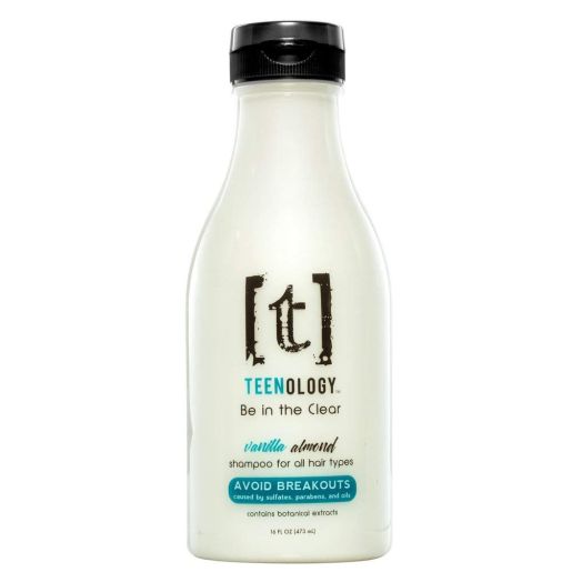 TEENOLOGY Shampoo for Teens - Avoid Forehead Acne and Breakouts - No Sulfates or Parabens, Noncomedogenic, Natural Botanical Extracts, Vanilla Almond 16 oz.