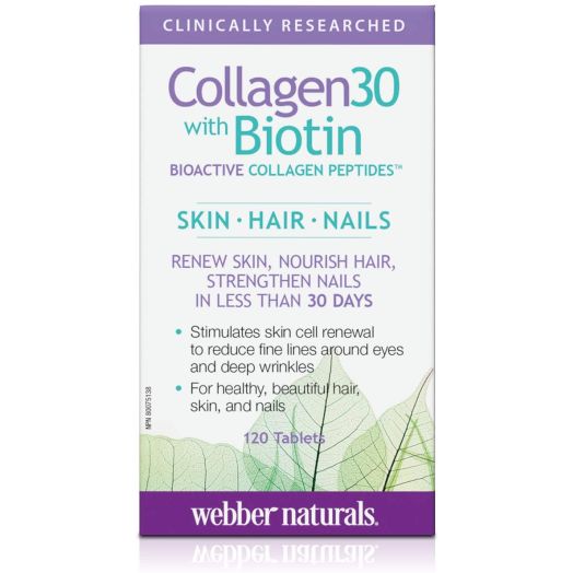 Webber Naturals Collagen30 with Biotin Bioactive Collagen Peptides, 120 Tablets
