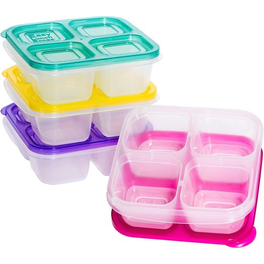 EasyLunchboxes Snack Box Food Containers, 4-Compartment, Set of 4, Brights