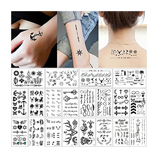 20 Sheets Fake Black Tiny Temporary Tattoo Body Sticker Hand Neck Wrist Art Fashion