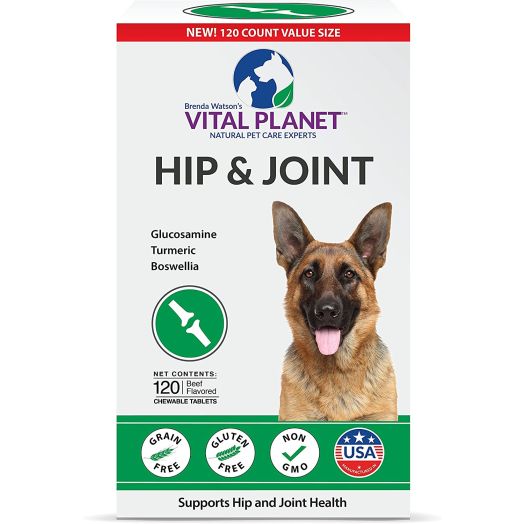 Vital Planet - Natural Hip and Joint Supplement for Dogs - Potent Herbal Blend with Green Lipped Mussel, MSM and Glucosamine