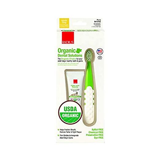 RADIUS USDA Organic Dental Solutions Adult Kit Toothbrush and Toothpaste | Firm Bristle and Non Toxic Toothpaste for Dogs | Designed to Clean Teeth and Help Prevent Tartar and Remove Plaque | Xylitol Free