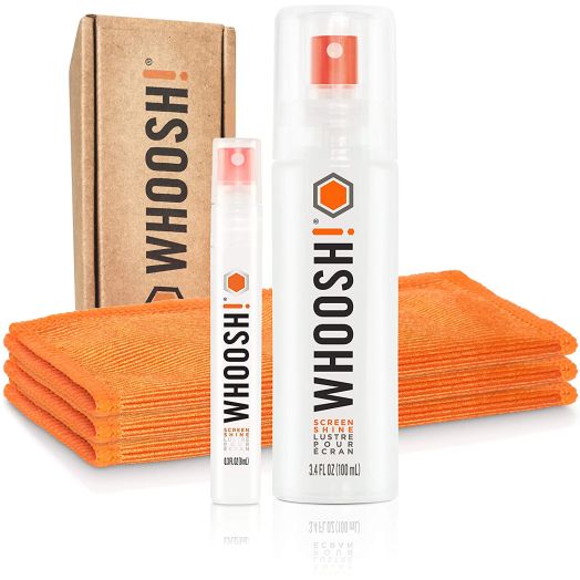 WHOOSH! Screen Cleaner Kit  Best for  Smartphones, iPads, Eyeglasses, Kindle, LED, LCD and TVs  Includes 2 Bottles 3.4oz,0.3.oz +3 Premium Cloths - Amazon Pack, 3.7 OZ Online Pack (WHOOSH! Inc)