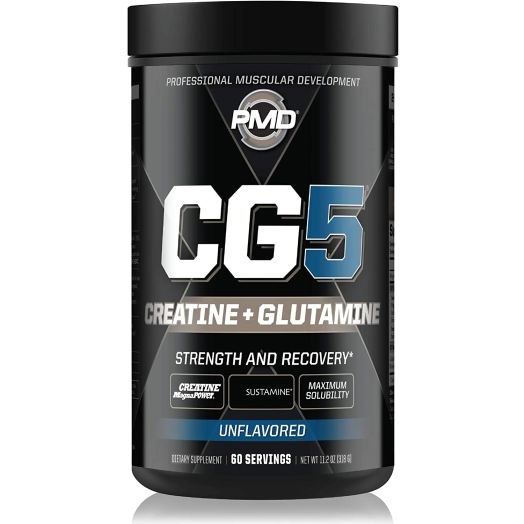 PMD Sports CG5 - Premium Creatine and L Glutamine Formula - Maximum Strength Power Recovery, Build Lean Muscle, Increase Workout Performance - Pre Workout and Post Workout - Unflavored (60 Servings)