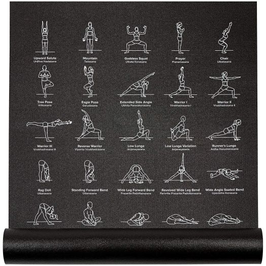 NewMe Fitness Instructional Yoga Mat Printed w/ 70 Illustrated Poses, 24 Wide x 68 Long