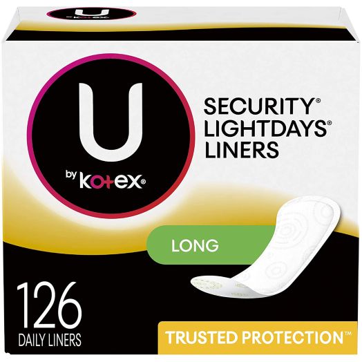 U by Kotex Lightdays Panty Liners, Long, Unscented, 126 Count