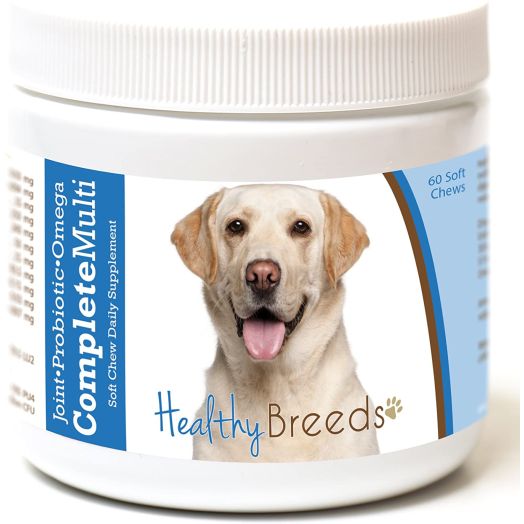Healthy Breeds Complete Multivitamin Soft Chews - Over 200 Breeds - 4 In 1 Daily Supplement - Hip and Joint, Probiotic, Omega, and Vitamins - 60 or 90 Tasty Chews