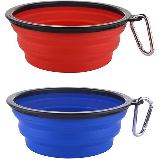 Guardians Large Collapsible Dog Bowls, 34oz Portable Foldable Water Bowls Food Dishes with Carabiner Clip for Travel, 2 Pack