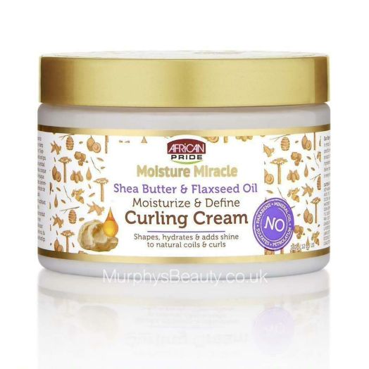 African Pride Moisture Miracle Shea Butter and Flaxseed Oil Curling Cream - Shapes, Hydrates and Adds Shine to Natural Coils and Curls, Moisturizes and Defines, 12 oz