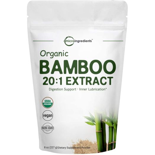 Organic Bamboo Extract Powder, 8 Ounce, Strongly Supports Healthy Skin, Nail, Hair, Joints and Bones with Minerals and Silica, Non-GMO and Vegan Friendly