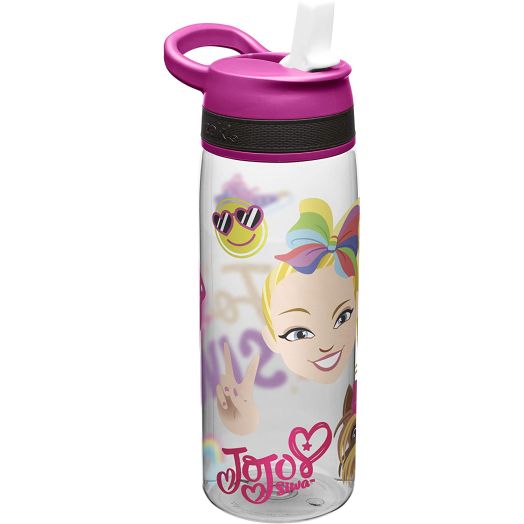 Zak Designs Jojo Siwa Kids Water Bottle with Straw and Built-in Carrying Loop, Durable Water Bottle Has Wide Mouth and Break Resistant Design is Perfect for Kids (25oz, Pink, Tritan, BPA-Free)