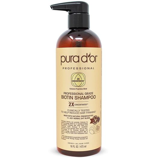 PURA D'OR Professional Grade  Shampoo Anti-Hair Thinning Biotin Shampoo with 2X Concentrated Actives and Natural Ingredients For Maximum Results, Clinically Tested, No Sulfates, Men and Women, 16 Fl Oz
