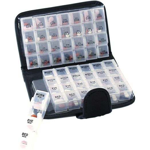 14 Day Pill and Vitamin Organizer 2 Weeks AM/PM 4 Doses a Day Travel Case Handy and Portable