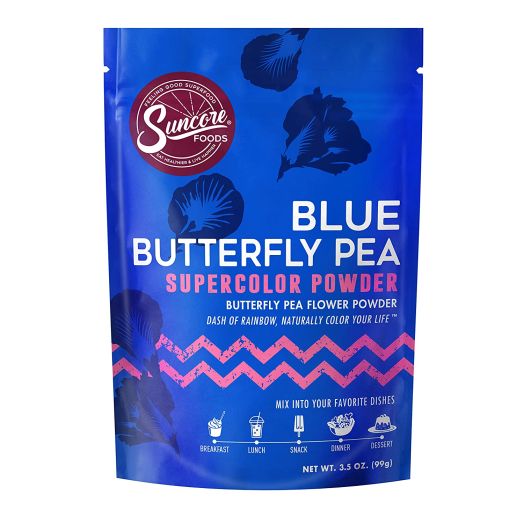 Suncore Foods Premium Blue Butterfly Pea Supercolor Powder, 3.5oz each (1 Pack) Natural Butterfly Pea Flower Food Coloring Powder, Plant Based, Vegan, Gluten Free, Non-GMO