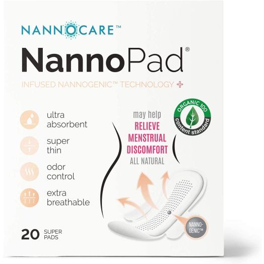 NannoPad Super - Certified Organic Cotton - Naturally Relieve Your Discomfort - No Fragrances, Chemicals or Dyes - Odor-Control and Breathable