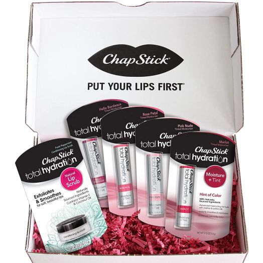 Chapstick Total Hydration Tinted Lip Moisturizer and Scrub Regimen Pack (5 Items), Tinted Moisturizers - Four Colors, Lip Scrub - Great Gifts for Women Exfoliate + Hydrate Tint Variety Pack, Gift Set 2