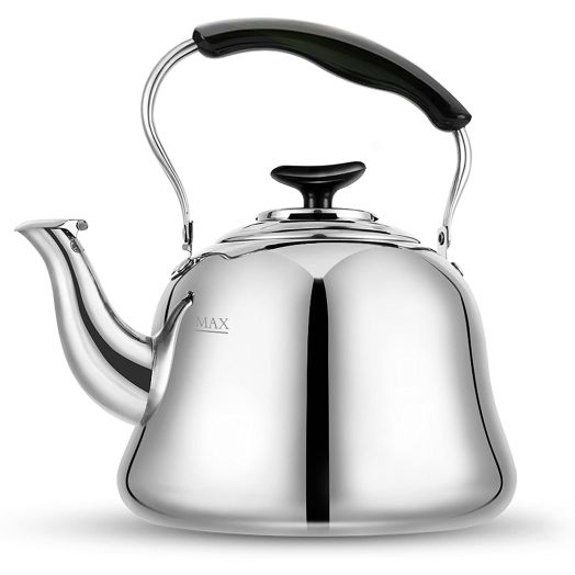 Tea Kettle Stovetop Whistling Teakettle Teapot, Stainless Steel, Thin Base, Mirror Finish, 2 liters