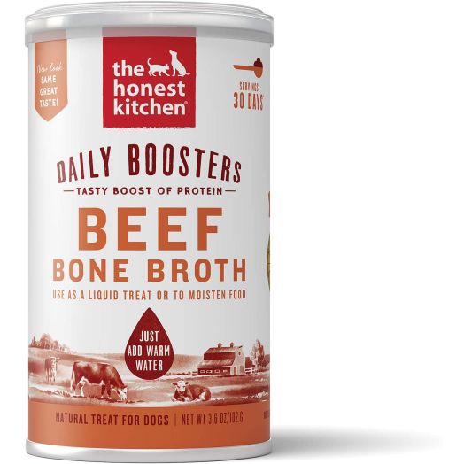 The Honest Kitchen Daily Boosts: Instant Beef Bone Broth Liquid Treat with Turmeric for Dogs and Cats, 3.6oz