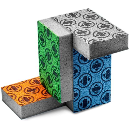 Antimicrobial Sponge Set of 4, Non-Abrasive Scouring Pad w/ Fading Monogram, Antibacterial Sponge Replacement Tech. Modern Kitchen Sponges w/ Smell Resistant and Bacteria Resistant Polyurethane Foam