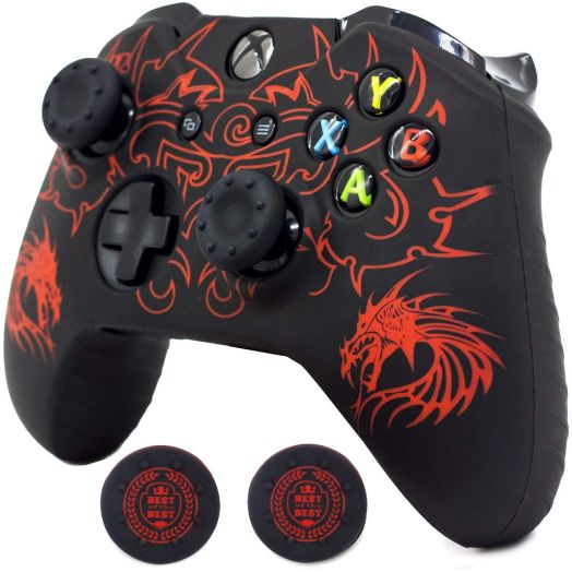 Xbox One Controller Skin, BRHE Anti-Slip Silicone Cover Protector Case Accessories Set for Microsoft Xbox 1 Wireless/Wired Gamepad Joystick with 2 Thumb Grips Caps (Red)