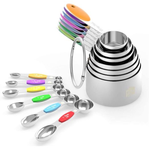 Measuring Cups Spoons Set - Wildone Stainless Steel Cups and Magnetic Measuring Spoons Set of 13, for Dry and Liquid Ingredients, including 7 Nesting Cups, 6 Spoons