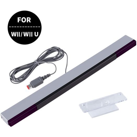 Wired Infrared Ray Sensor Bar for Nintendo Wii and Wii U Console, Aokin Replacement IR ray motion sensor bar, Includes Clear Stand