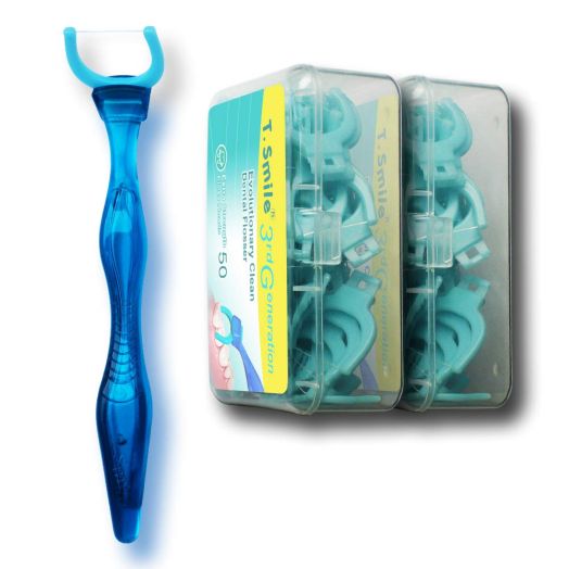 T.Smile 3rd Generation Dental Flosser 1 Handle + 100 Extra Strength Floss Heads, Evolutionary Clean, Pack of 1