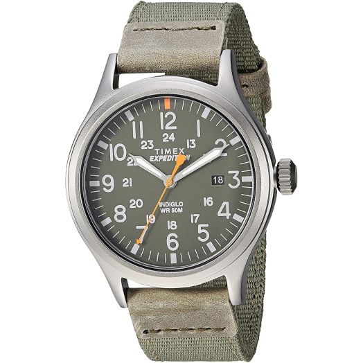 Timex Men's TW4B14000 Expedition Scout 40mm Green/Gray Leather/Nylon Strap Watch