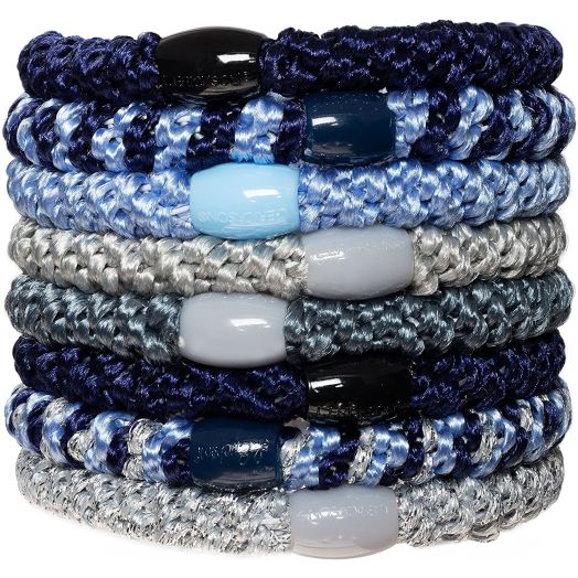 L. Erickson Grab and Go Ponytail Holders, Denim, Set of Eight - Exceptionally Secure with Gentle Hold