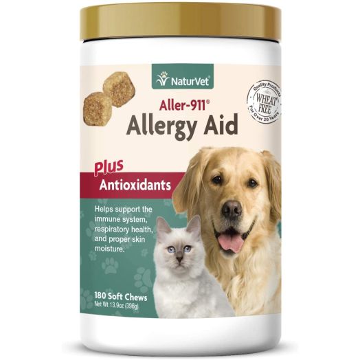 NaturVet  Aller-911 Allergy Aid Plus Antioxidants  180 Soft Chews  Supports Immune System, Skin Moisture and Respiratory Health  Enhanced With Omegas, DHA and EPA  For Dogs and Cats