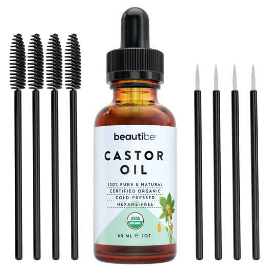 Castor Oil for Hair Growth - USDA Certified Organic Castor Oil for Eyelashes and Eyebrows - Eyelash Growth Serum, Eyebrow Growth Serum and Hair Growth Serum - Cold-Pressed and Unrefined | BeautiBe