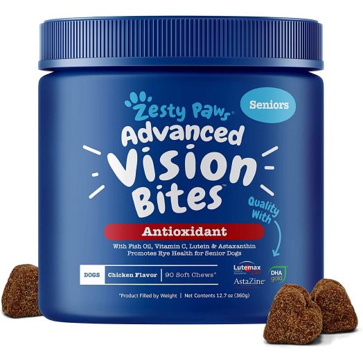 Zesty Paws Eye Supplement for Dogs - Vision Support with Lutein + Vitamin C and Astaxanthin Antioxidants - Dog Vitamins for Eyes + Fish Oil for Omega 3 EPA and DHA Fatty Acids for Senior Dogs