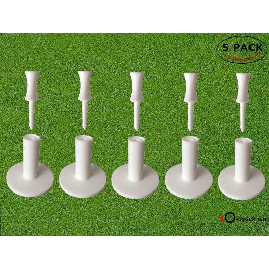 FINGER TEN Golf Rubber Tee Driving Range Value 5 Pack for Indoor Outdoor Practice Mat, Tee Adaptor Size 1.5'' 2.0''White Black with Free 6pcs Castle Tees