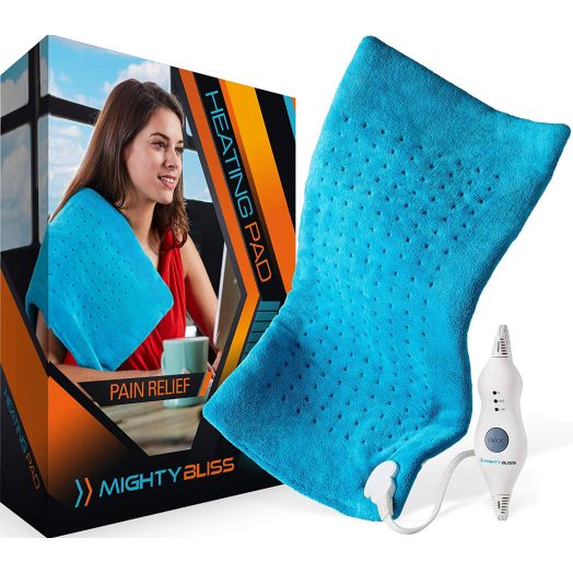 MIGHTY BLISS Large Electric Heating Pad for Back Pain and Cramps Relief -Extra Large [12"x24"] - Auto Shut Off - Heat Pad with Moist and Dry Heat Therapy Options - Hot Heated Pad