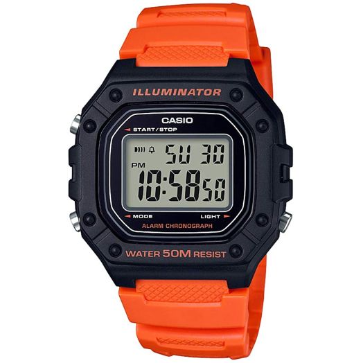 Casio Men's Classic Stainless Steel Quartz Watch with Resin Strap, Orange, 21.1 (Model: W-218H-4B2VCF
