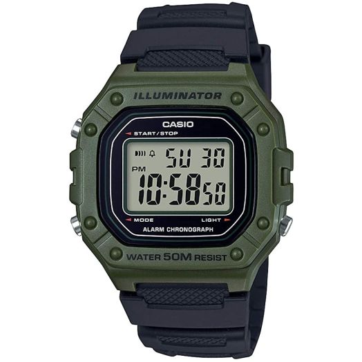 Casio Men's 'Classic' Quartz Stainless Steel and Resin Watch, Color:Black (Model: W-218H-3AVCF)