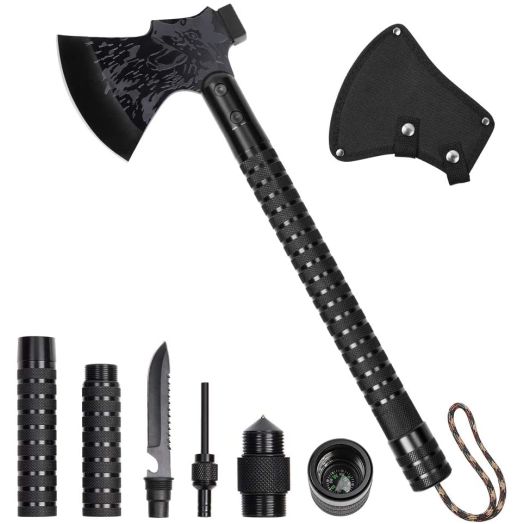 LIANTRAL Survival Camping Axe, Folding Tactical Axe Hatchet with Hammer, Nylon Sheath for Outdoor Adventures