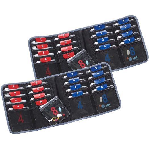 Lewis N. Clark AM/PM Folding Pill Organizer + Supplement Case for OTC Medicine, Prescription + Vitamins - 16 Slot Pouch (2 Pack), Black