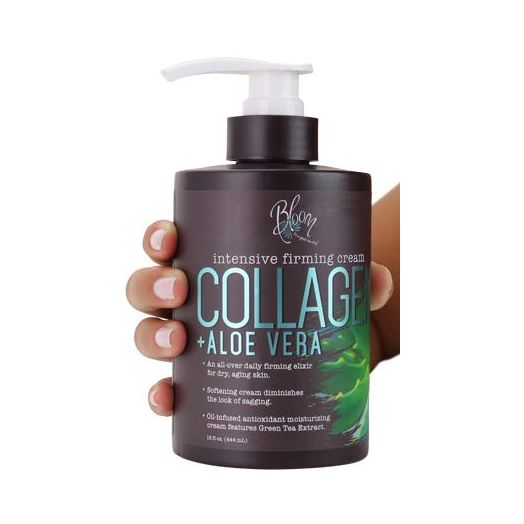 Bloom Collagen Firming Cream for Body and Face. Intensive moisturizer with Aloe Vera, and Green Tea extracts for sagging, aging, and dry skin. Large 15 Fl oz (444 mL) jar with pump. (15oz)