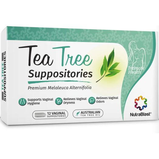 Nutrablast Tea Tree Oil Suppositories (12 Count) | All Natural Intimate Deodorant for Women | Restore Feminine pH Balance | Made in USA