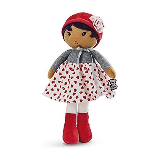 Kaloo Tendresse My First Fabric Doll Jade K 12.5 Soft Plush Figure in Heart Pattern Skirt and Red Hat with Baby Safe Embroidered Face Machine Washable for Ages 0+