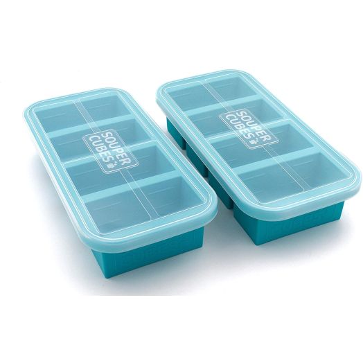 Souper Cubes 1-Cup Extra-Large Silicone Freezing Tray with Lid - 2 pack - makes 8 perfect 1cup portions - freeze soup broth or sauce